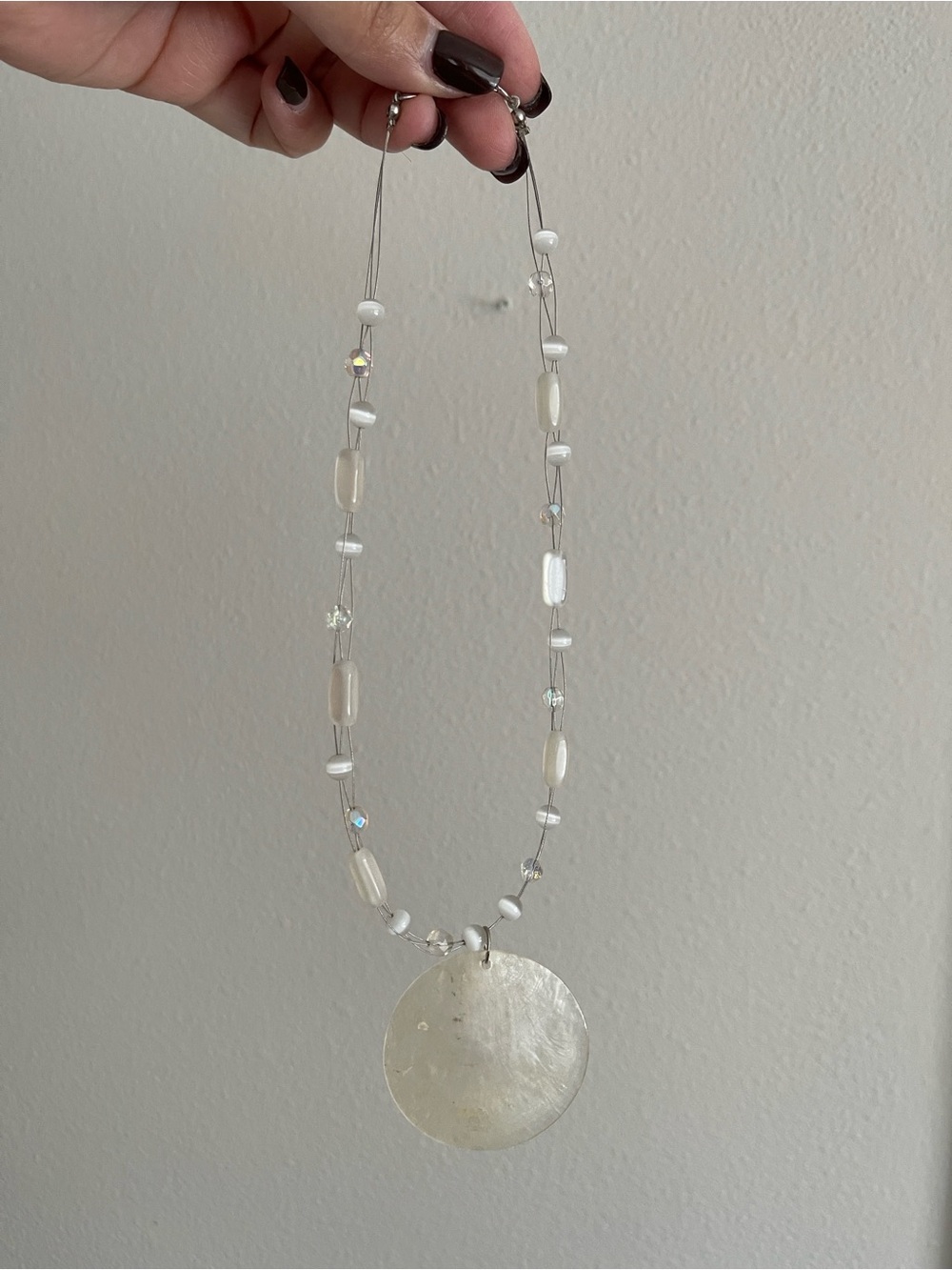 Mother-of-Pearl Disc Pendant Necklace in White